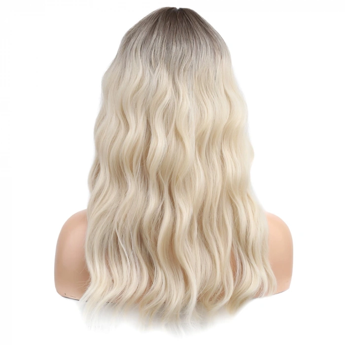 Dalgalı Perçemli Fiber Sentetik Orta Boy Peruk - Kahverengi / Beyaz Platin Ombreli