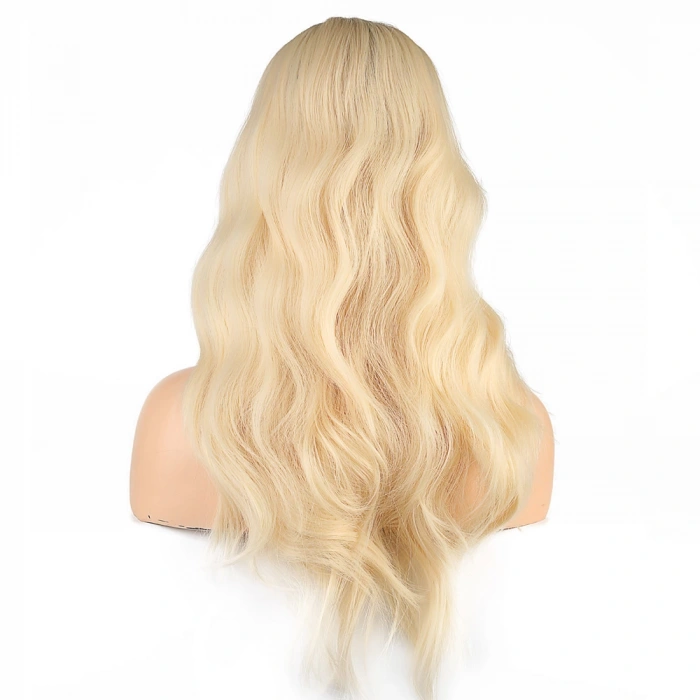 Dalgalı Perçemli Fiber Sentetik Orta Boy Peruk - Platin