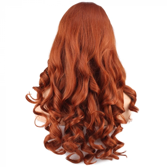 Dalgalı Perçemli Uzun Fiber Sentetik Peruk - Bakır