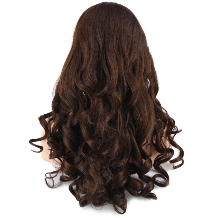 Dalgalı Perçemli Uzun Fiber Sentetik Peruk - Koyu Kahve