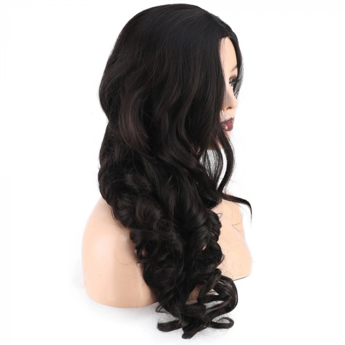 Dalgalı Perçemsiz Uzun Fiber Sentetik Peruk - Kestane