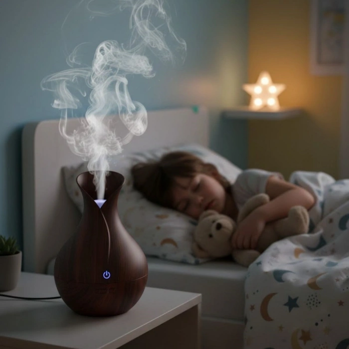 Damla Model Akasya Renk Hava Nemlendirici – Ultrasonik Soğuk Buhar Makinesi, LED Işıklı Masaüstü Oda Nemlendirici (4887)