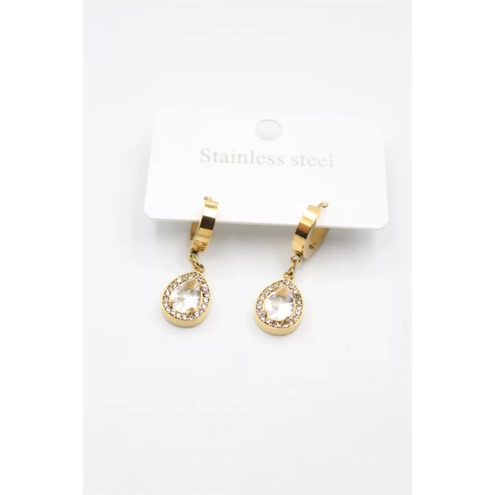 Damla Taşlı Küpe - Altın