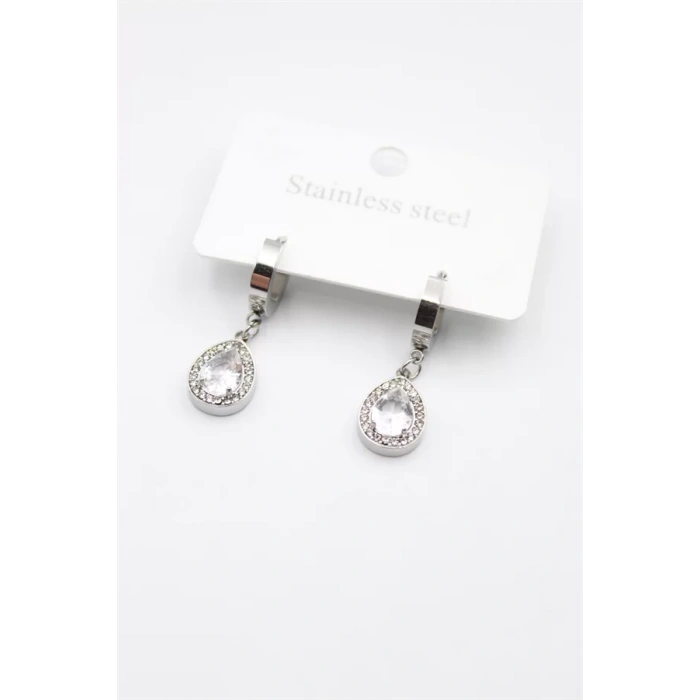 Damla Taşlı Küpe - Gümüş