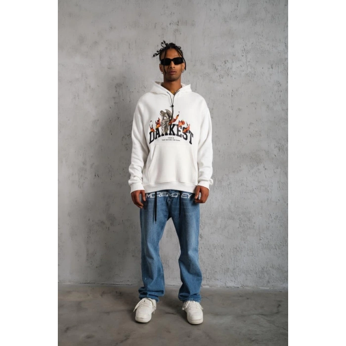 DANKES Baskılı Kapüşonlu Sweat - Beyaz -