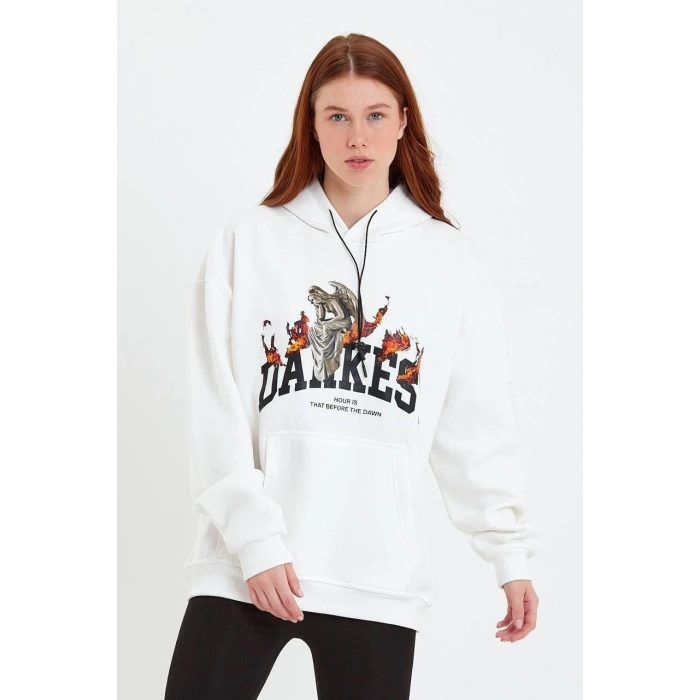DANKES Baskılı Kapüşonlu Sweat - Beyaz -