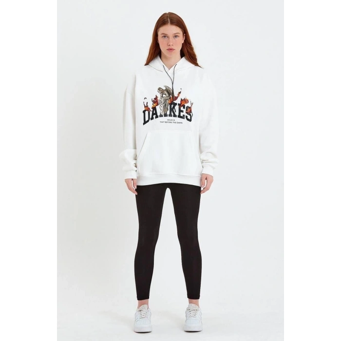 DANKES Baskılı Kapüşonlu Sweat - Beyaz -