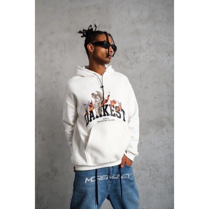 DANKES Baskılı Kapüşonlu Sweat - Beyaz -