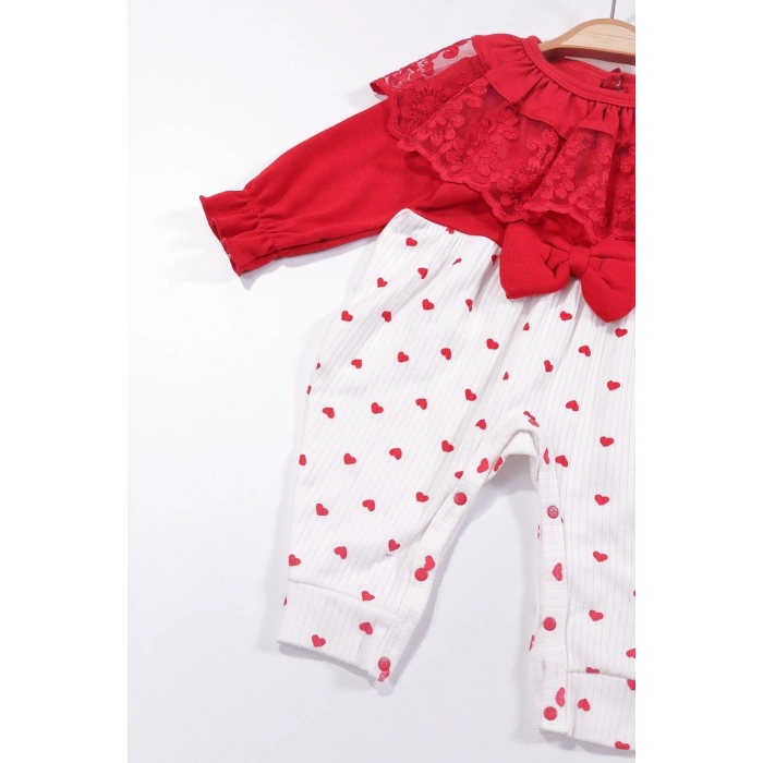 Dantel Yaka Kız Bebek Tulumu % 100 Pamuk