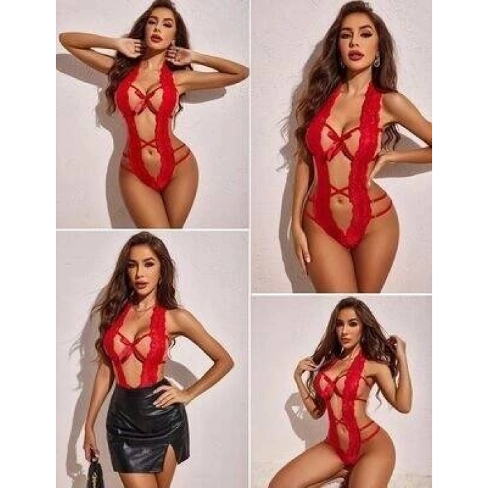 Dantelli Derin Dekolteli Seksi Body