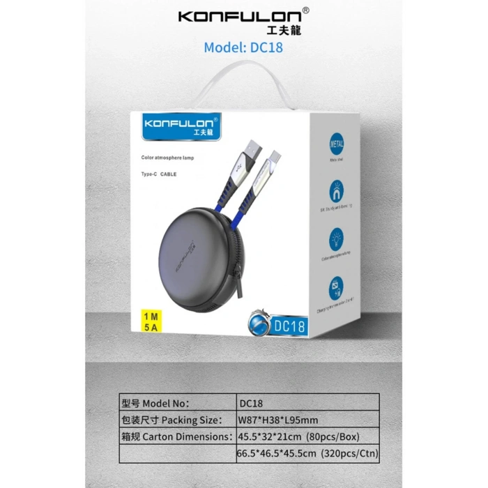DC18 Type-C Kablo 1M 5A - Mavi