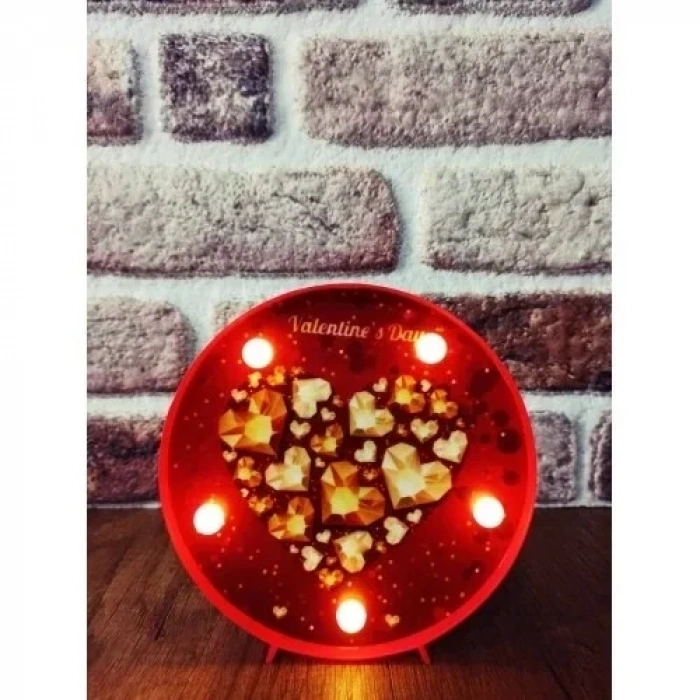 Dekoratif 3D Led Lamba Gold Kalp Temalı Led Lamba