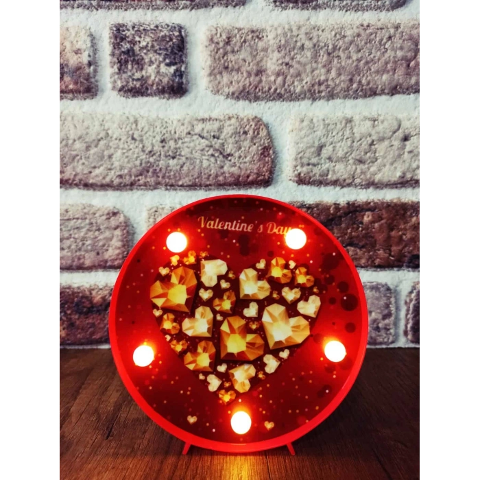 Dekoratif  3D Led Lamba Gold Kalp Temalı  Led Lamba