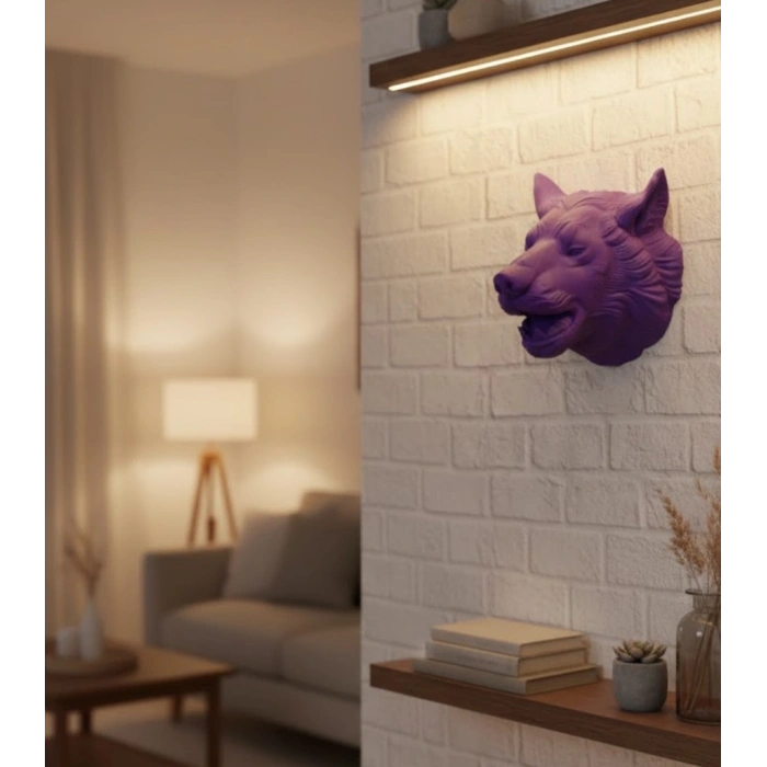 Dekoratif Mor Kurt Duvar Heykeli Asılabilir Hediyelik 25x19 Cm