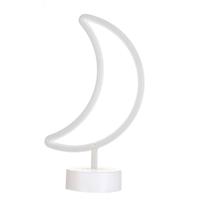 Dekoratif Pilli Ay Tasarımlı 3D Neon Led Masa Ve Gece Lambası (4887)