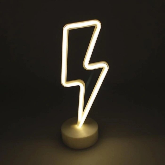 Dekoratif Şimşek Şeklinde Pilli Neon Led Lamba Süs Masa Lambası (4887)
