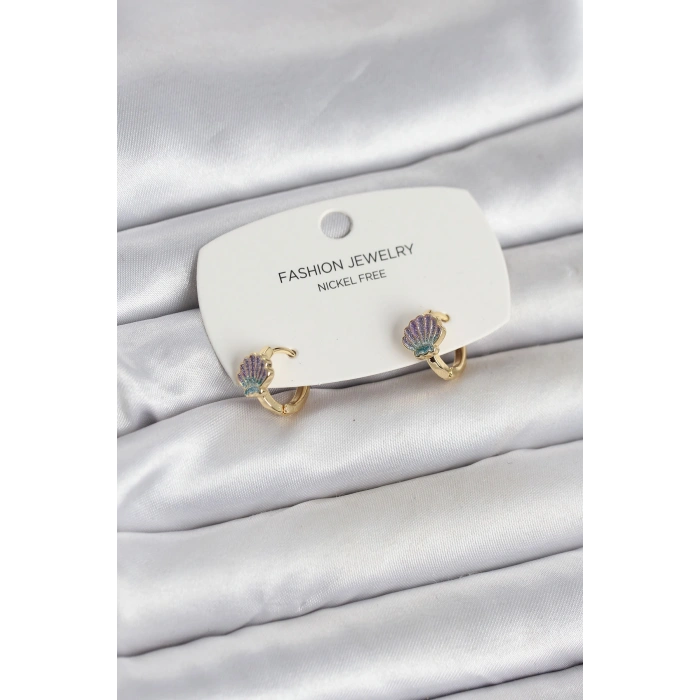 Deniz Kabuğu Model Gold Pirinç Çocuk Küpe - TJ-BKP11649