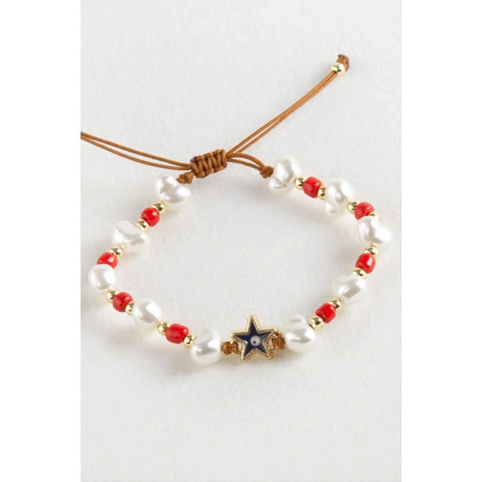 Deniz Yıldızı Boncuk İnci Makrome İp Bileklik