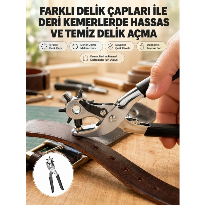 Deri Delme Pensesi 6 Uçlu Ayarlanabilir Kemer Delme Aleti Profesyonel Kullanım