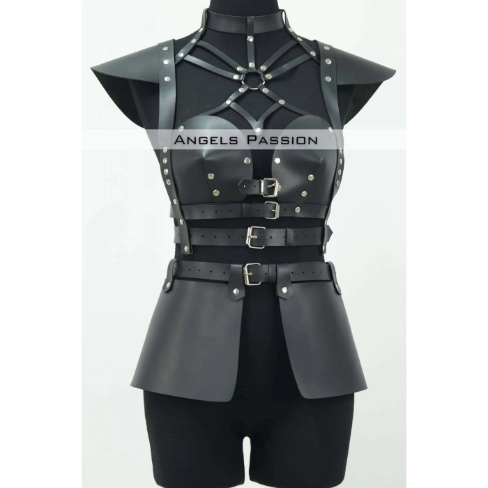 Deri Elbise Harness, Deri Etek Ve Göğüs Elbise - Brf1371