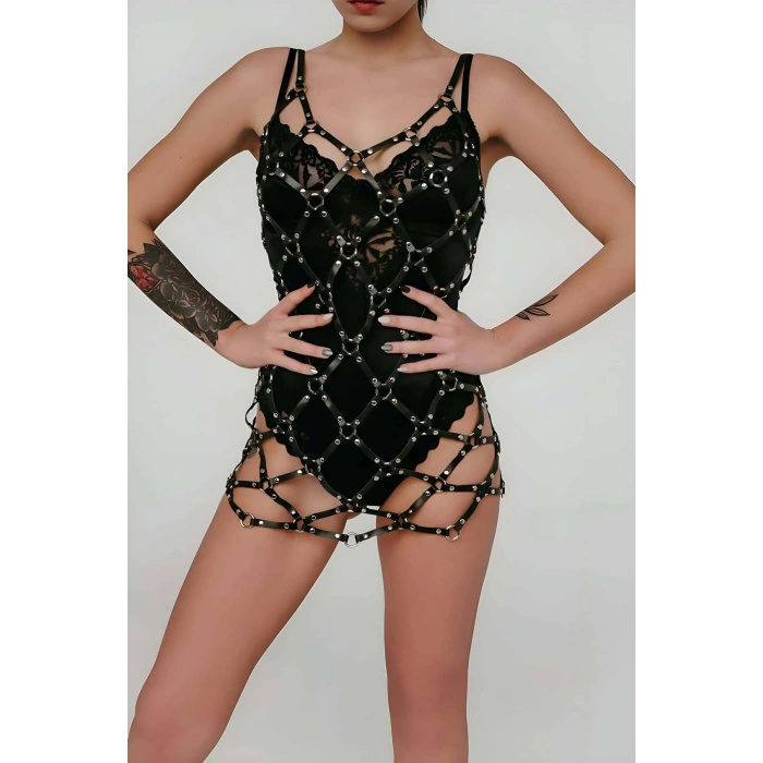 Deri Harness Elbise, Şık Deri Elbise - Brf1255