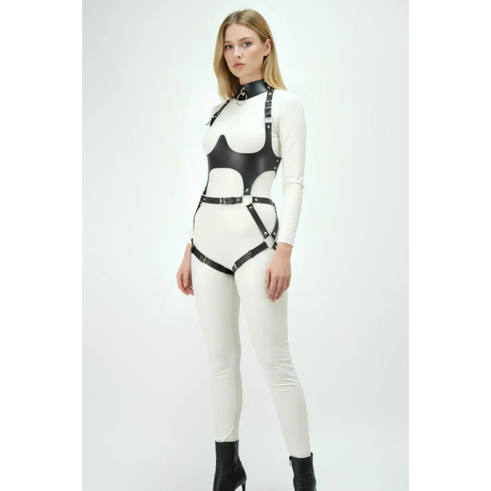 Deri Harness, Göğüs Altı Destekli Harness Takım, Deri Dansçı Kostüm - Brf1402