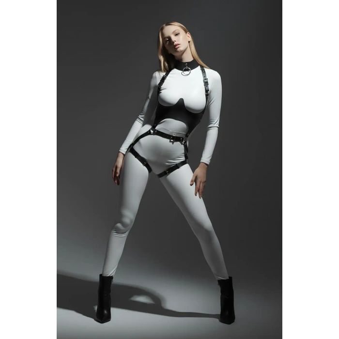 Deri Harness, Göğüs Altı Destekli Harness Takım, Deri Dansçı Kostüm - Brf1402
