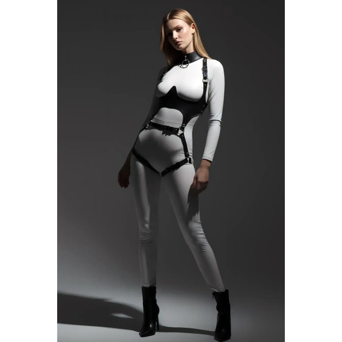 Deri Harness, Göğüs Altı Destekli Harness Takım, Deri Dansçı Kostüm - Brf1402