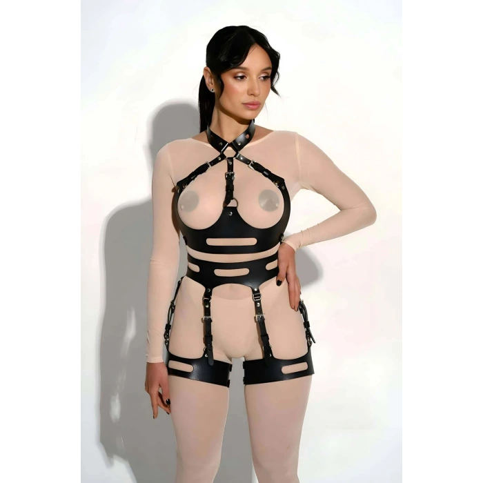 Deri Jartiyer Harness Takım, Fantazi Deri İç Giyim - Brf1302