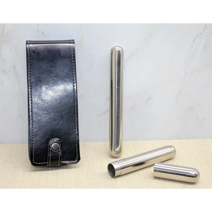 Deri Kılıflı İkili Paslanmaz Çelik Puro Tüpü