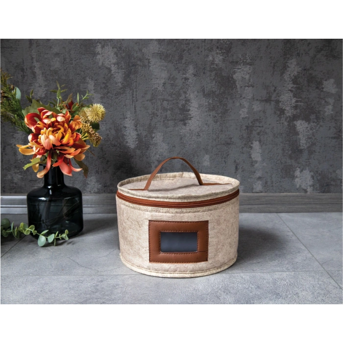 Deri Şeritli Pencereli Yuvarlak Çok Amaçlı Düzenleyici Organizer Kutu Keçe Çanta (mini)