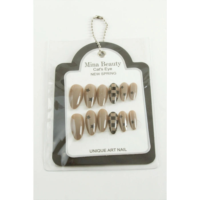 Desenli Mina Beauty Kedi Gözü Takma Tırnak