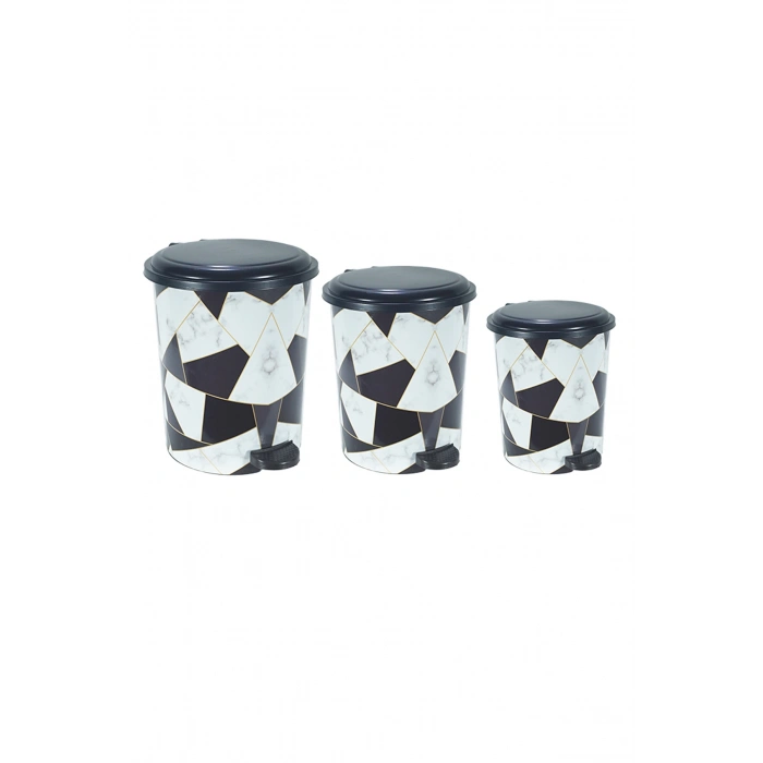 Desenli Pedallı Karışık Desen 3lü Çöp Kovası Takımı -M10144