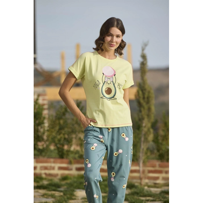 Desenli Ve Baskılı yoga Sport Pijama Takımı