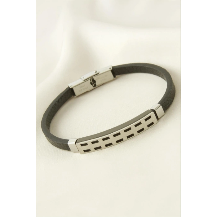 Dikdörtgen Deri Çelik Bileklik
