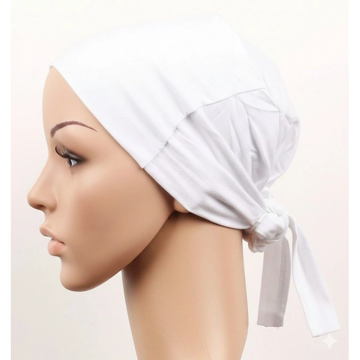 Dikişsiz Bağlamalı Tesettür Bone - Bağlamalı Bandana Beyaz 5 Adet