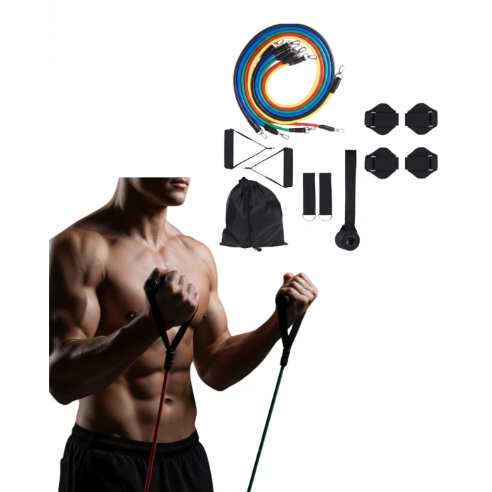 Direnç Seviyeli Pilates Ve Fitness Egzersiz Bandı Seti Kapı Askılı