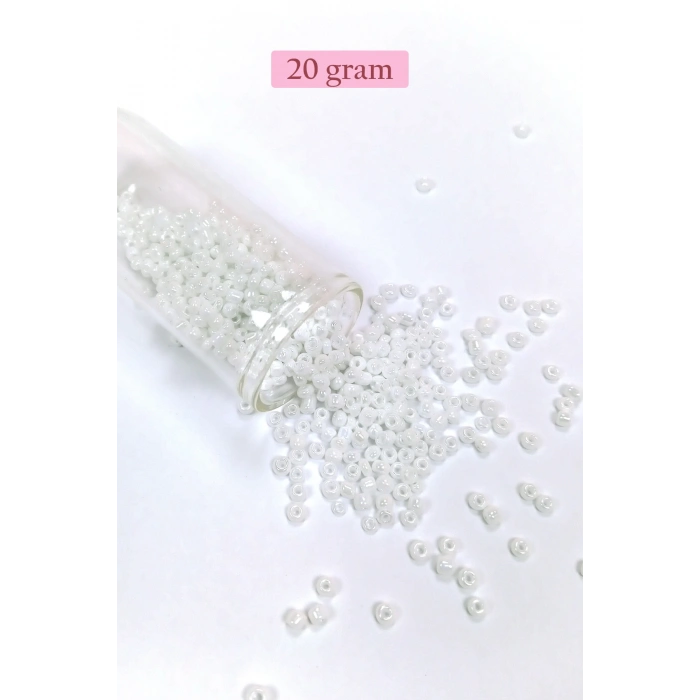 Dökme Cam Kum Boncuk (8/0) 3 mm - 20 Gram - İnci Beyaz - BNC145
