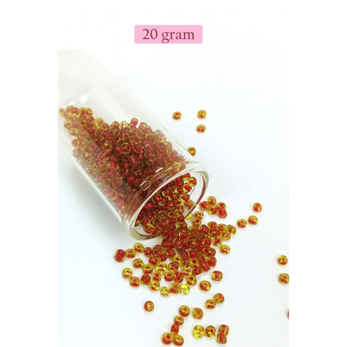 Dökme Cam Kum Boncuk (8/0) 3 mm - 20 Gram - Şeffaf Sarı Kırmızı - BNC175