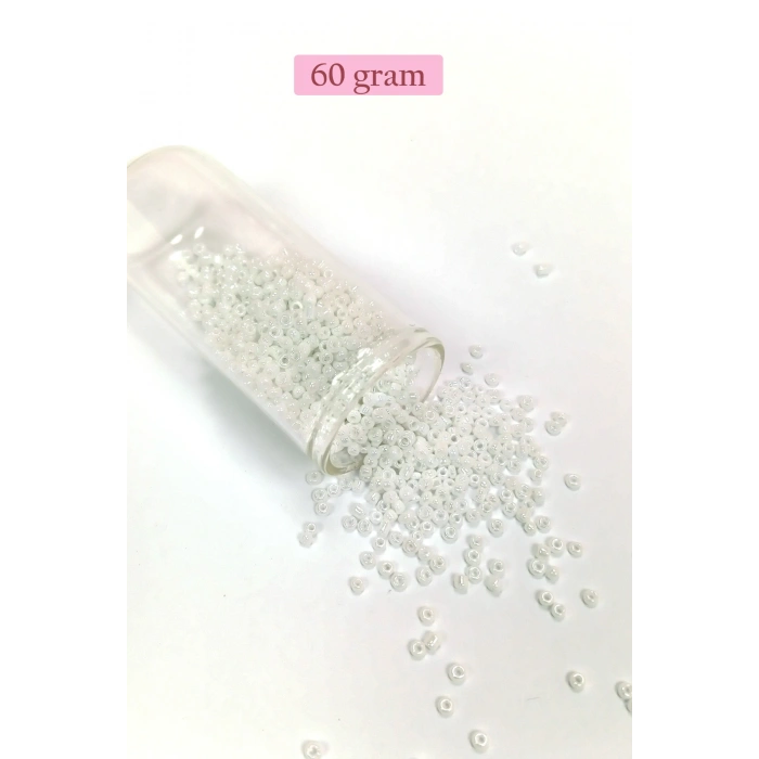 Dökme Cam Kum Boncuk (8/0) 3 mm - 60 Gram - Parlak Beyaz - BNC194