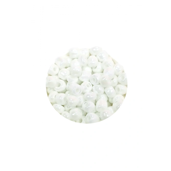 Dökme Cam Kum Boncuk Büyük Boy (6/0) 4 mm - 20 Gram - Kar Beyaz - BNC073