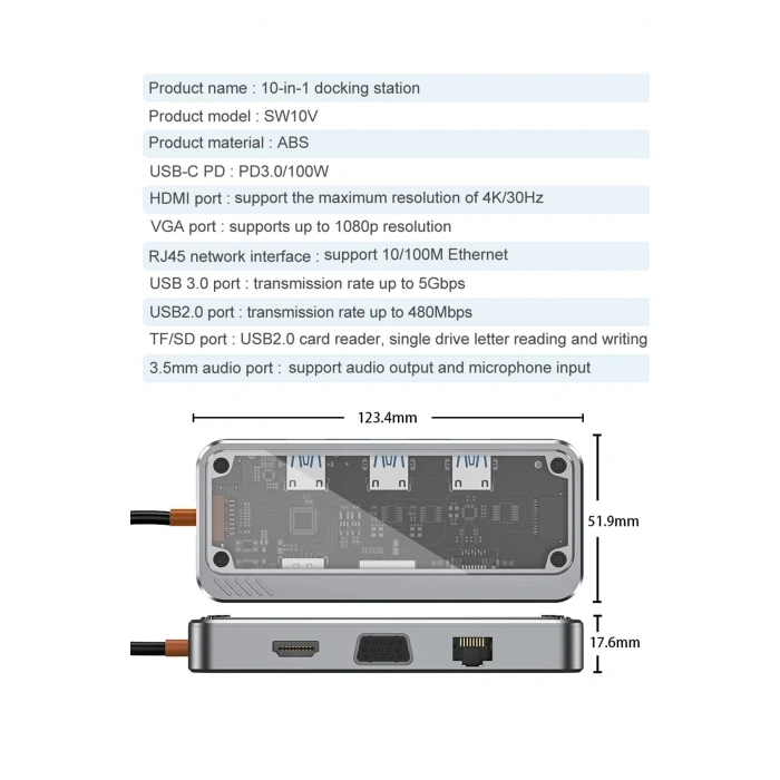Dönüştürücü 10in1 Hub SW10V - Gri