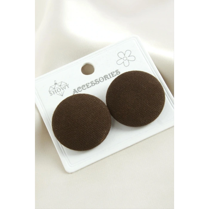 Düğme Süet Kumaş Küpe