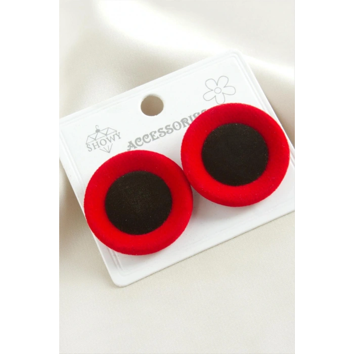 Düğme Süet Kumaş Küpe