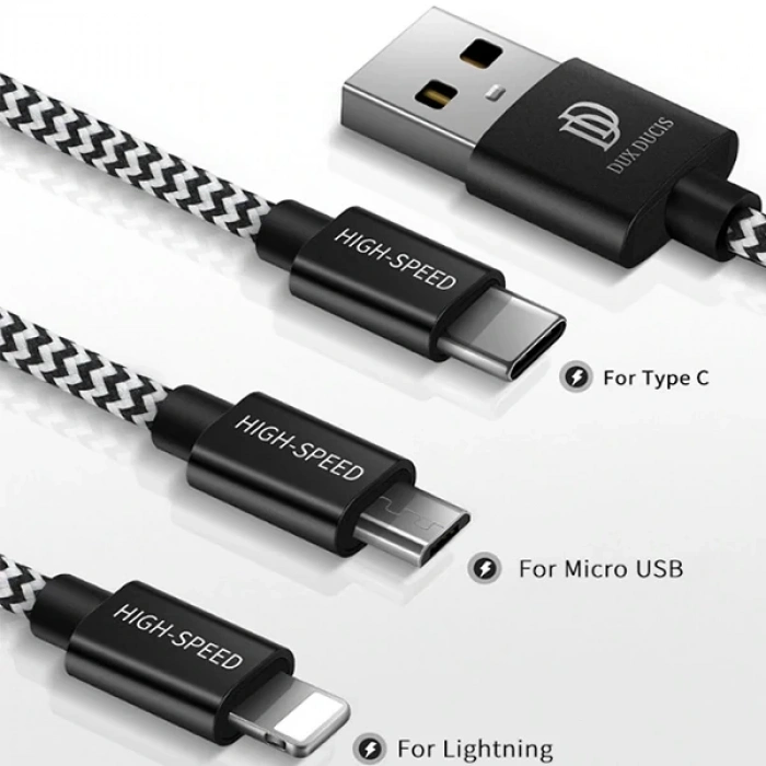 Dux Ducıs 3in1 Usb Type C-iphone Ve Mikro Kopmaz Usb Kablo Hızlı Şarj