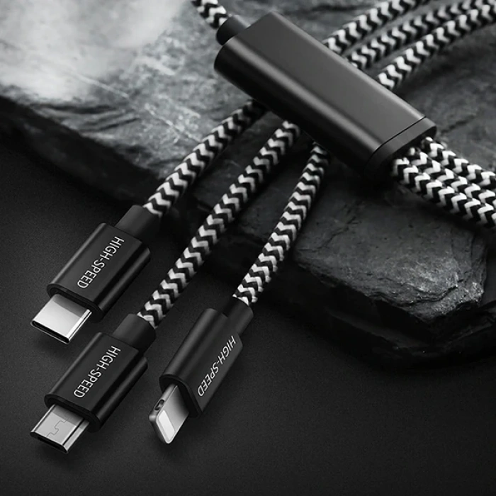 Dux Ducıs 3in1 Usb Type C-iphone Ve Mikro Kopmaz Usb Kablo Hızlı Şarj