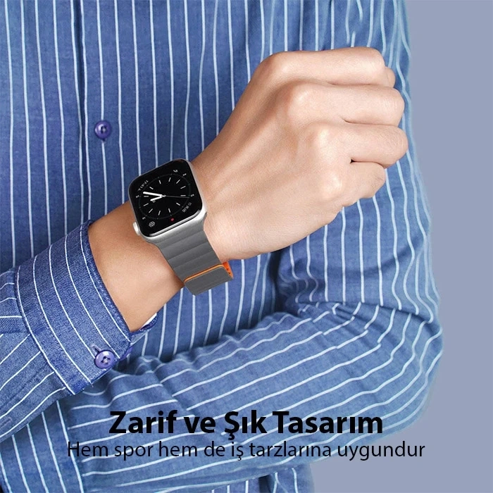 Dux Ducıs Apple Watch 42/44/45mm İçin Manyetik Zincir Versiyon Pu Deri Kayış Kordon