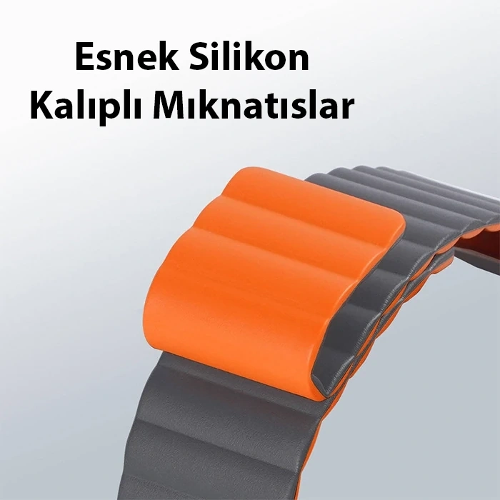 Dux Ducıs Apple Watch 42/44/45mm İçin Manyetik Zincir Versiyon Pu Deri Kayış Kordon