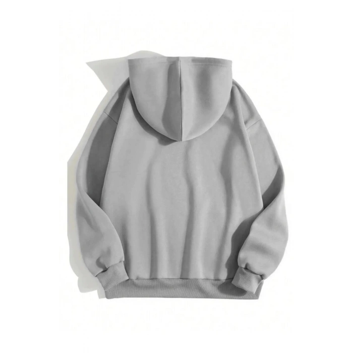 Düz Kapüşonlu Sweat - Boyalı Gri -