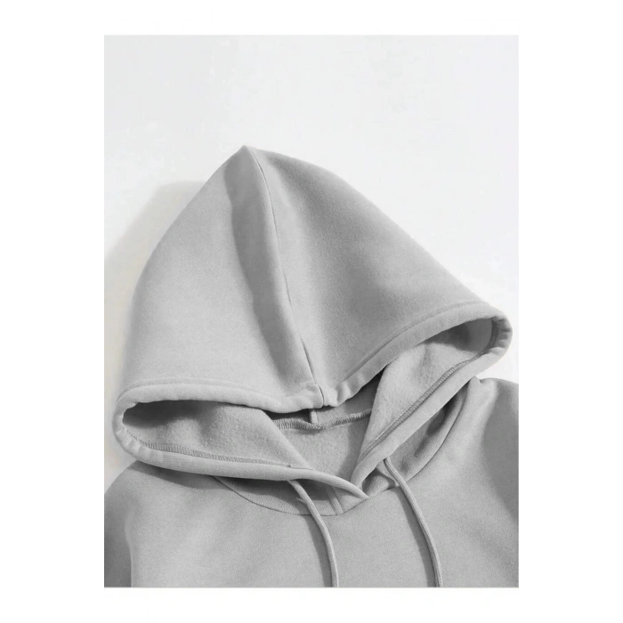Düz Kapüşonlu Sweat - Boyalı Gri -